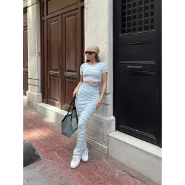 Çizgili Etekli Takım Mavi S3609 (Beden: L)