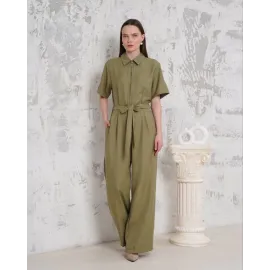 Kuşaklı Gömlek Yaka Salaş Tulum Haki S255822 (Beden: M)