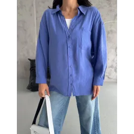 Modal Oversize Cepli Gömlek Mavi (Beden: Standart)