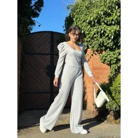 Fitilli Prenses Kol Alt Üst Takım Gri (Beden: M)