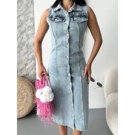 Sıfır Kol Kar Yıkama Tunik Ceket Mavi D2520 (Beden: 40)