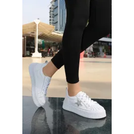 Piata Beyaz Cilt Bağcıklı Spor Ayakkabı (Numara: 40)