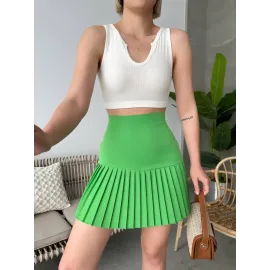 Altı Pliseli Mini Etek Yeşil S24705 (Beden: M)