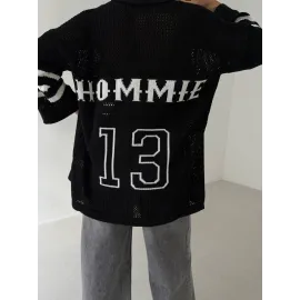 Büyük Düğmeli Salaş Triko Hırka Siyahbeyaz (Beden: Standart)