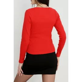 V Yaka Kaşkorse Bluz Kırmızı A3699 (Beden: S)