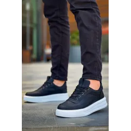 Kb-006 Kuback Siyah Cilt Yüksek Taban Bağcıklı Günlük Erkek Ayakkabı (Numara: 40)