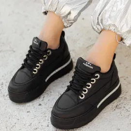 Lulu Siyah Cilt Bağcıklı Spor Ayakkabı (Numara: 40)