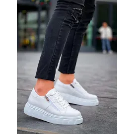 Kb-X155 Kuback Beyaz Cilt Detaylı Beyaz Yüksek Taban Günlük Spor Ayakkabı (Numara: 44)