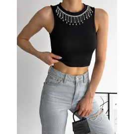 Fitilli Kaşkorse Yakası Zincirli Atlet Siyah (Beden: M)