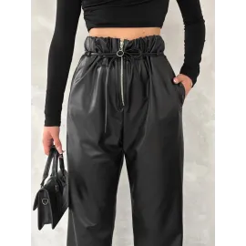 Kendinden İnce Kemerli Deri Pantolon Siyah T1178 (Beden: Xl)