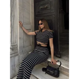 Çizgili Etekli Takım Siyah S3609 (Beden: M)