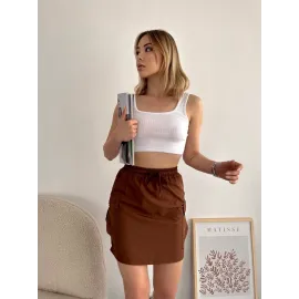 Kargo Cep İnce Paraşüt Etek Kahve S241019 (Beden: M)