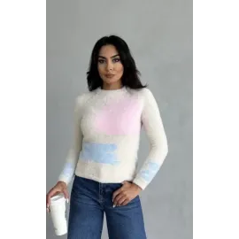 Bıyıklı Triko Kazak Beyaz (Beden: Standart)