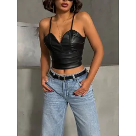 İp Askılı Yandan Fermuarlı Rastale Deri Crop Siyah S24113 (Beden: S)