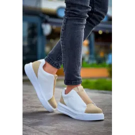 Kb-007  Kuback  Beyaz Bej Yüksek Taban Tek Bant Bağcıksız Günlük Erkek Ayakkabı (Numara: 42)