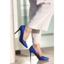 Jilya Mavi Cilt Stiletto Ayakkabı (Numara: 39)