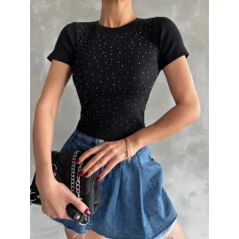 Taş Baskılı Kaş Korse Bluz Siyah (Beden: Standart)