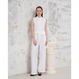 Broşlu Yelek Pantolon Takım Beyaz S255821 (Beden: M)