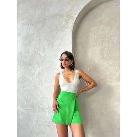 Kapaklı Şort Etek Yeşil S24901 (Beden: S)