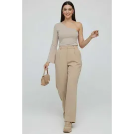 Tek Omuzlu Basic Bluz Vizon T4275 (Beden: Xl)