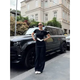 Düğme Yakalı Siyah Alt Üst Takım S3943 (Beden: S)