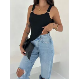 Ottoman Toka Askılı Bluz Siyah S4194 (Beden: M)