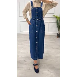 Etekli Salopet Enzim Süper Taş Yıkama Koyu Mavi D2521 (Beden: 38)