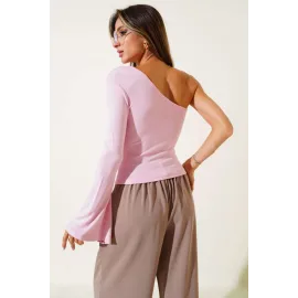 Tek Omuzlu Basic Bluz Pembe T4275 (Beden: L)