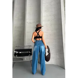 Baggy Süper Taş Bıyık Yıkama Mavi Jeans Pantolon D2007 (Beden: 38)