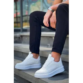 Kb-006 Kuback Beyaz Cilt  Yüksek Taban Bağcıklı Günlük Erkek Ayakkabı (Numara: 40)