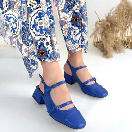 Doran Mavi Cilt Topuklu Ayakkabı (Numara: 39)