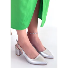 Buant Gümüş Cilt Topuklu Ayakkabı (Numara: 36)