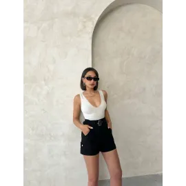 Kemer Detaylı Gabardin Şort Siyah S25289 (Beden: Xl)