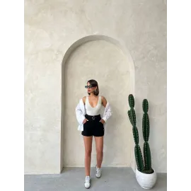 Kemer Detaylı Gabardin Şort Siyah S25289 (Beden: Xl)