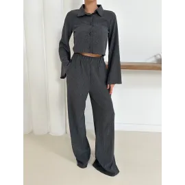 Gömlek Yaka Kaplama Düğmeli Takım Antrasit St265866 (Beden: Xl)