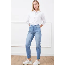 Yüksek Bel Mom Jean Pantolon Mavi (Beden: 36)