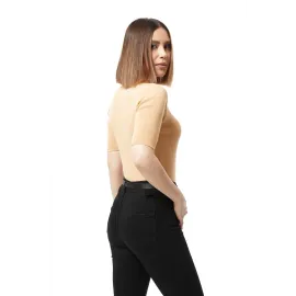 Gömlek Yaka Yazlık Triko Bluz Bej (Beden: Standart)