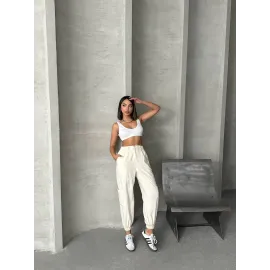 Jogger Lastik Paça Pantolon Bej (Beden: L)