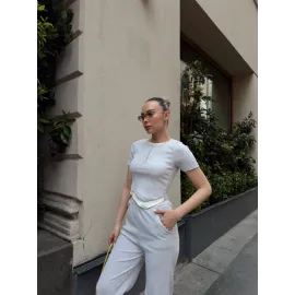 Düğme Yakalı Gri Alt Üst Takım S3943 (Beden: S)