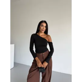 Omuz Detaylı Kollu Bluz Siyah F2336 (Beden: S)