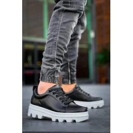 Kb-056 Kuback Siyah Cilt Beyaz Yüksek Taban Günlük Spor Ayakkabı (Numara: 44)