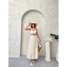 Uzun Astarlı Etek Bej (Beden: Xl)