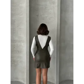 Deri Jile Elbise Haki W24796 (Beden: M)