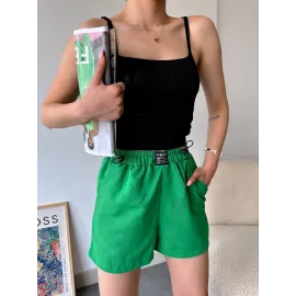 Armalı Keten Şort Yeşil S251003 (Beden: M)