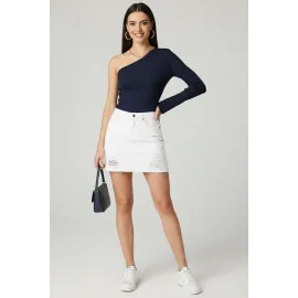 Tek Omuzlu Basic Bluz Lacivert T4275 (Beden: M)