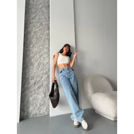 Baggy Kar Yıkama Orta Mavi Jeans Pantolon D2007 (Beden: 42)