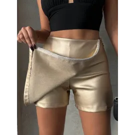 Taşlı Şort Etek Deri Gold H240018 (Beden: L)