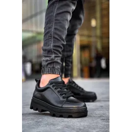 Kb-056 Kuback Siyah Cilt Siyah Yüksek Taban Günlük Spor Ayakkabı (Numara: 44)