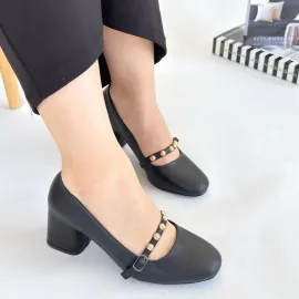 Tino Siyah Cilt Topuklu Ayakkabı (Numara: 38)