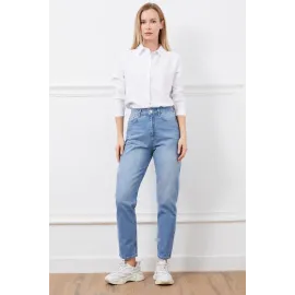 Yüksek Bel Mom Jean Pantolon Mavi (Beden: 36)